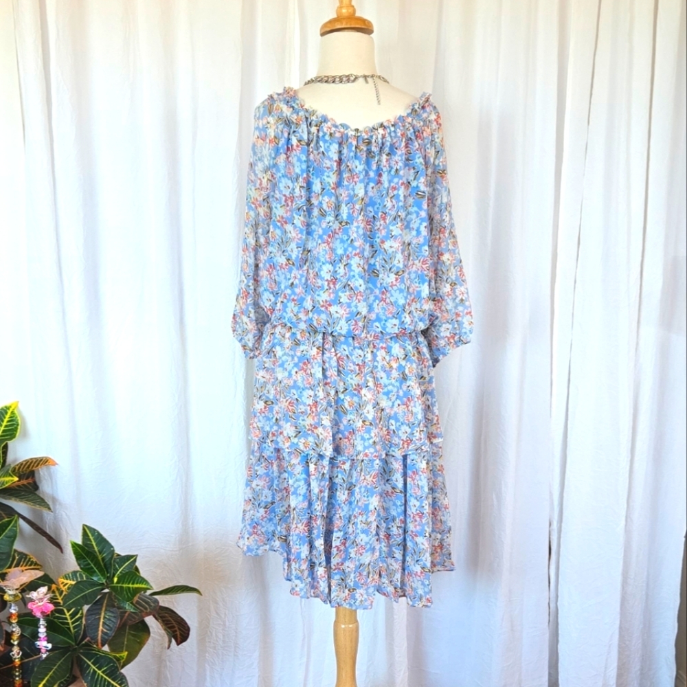 🏷️DAVI & DANI Blue Floral Keyhole Collar Tie Midi Dress 3X - Picture 9 of 9